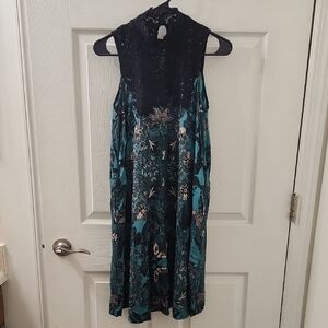 Maeve Black and Teal Midi Dress